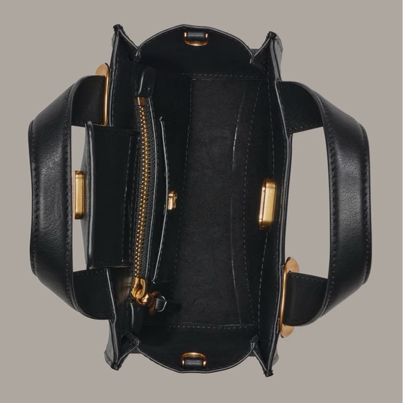 NWT Donna Karan Hewlett Leather Top Handle Buckle Crossbody Black/Gold - Picture 4 of 7